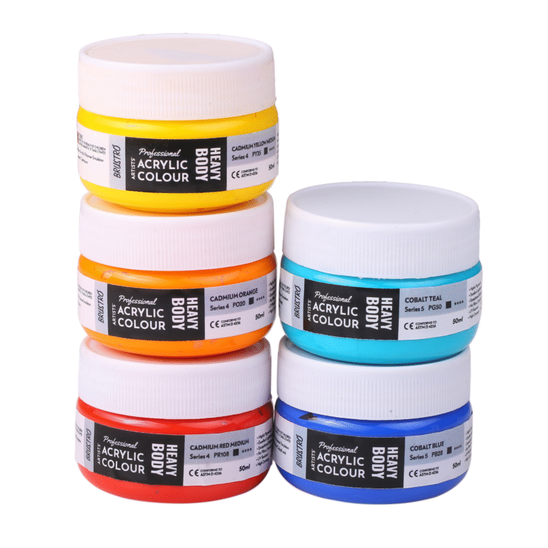 Brustro Professional Artists' HEAVYBODY Acrylic Paint Packs - 50ML Pack of 5 - Cadmium & Cobalts - Image 2