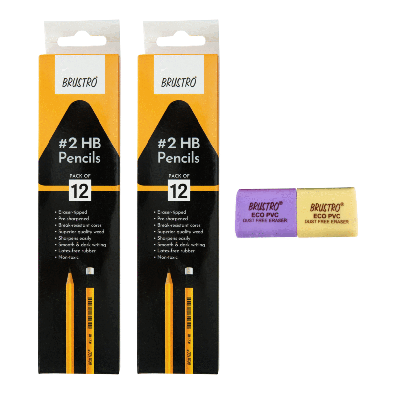 BRUSTRO 2 HB Extra Dark Pencil with Eraser Tip 12 Pencils X 2 Pack (Total 24 Pencils) ECO PVC Dust-Free Eraser (Pack of 2) - Image 4