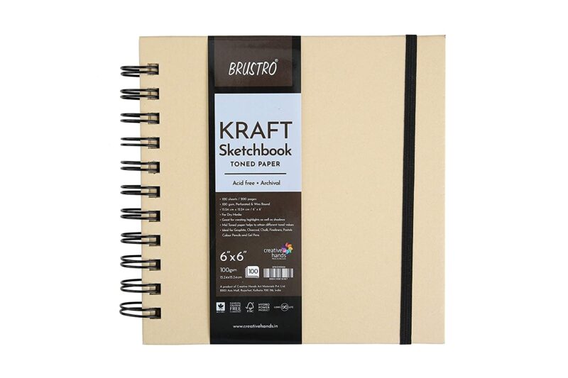 Brustro Toned Paper - Kraft Sketchbook, Wiro Bound, Size 6" x 6", 100GSM (100 Sheets) 200 Pages - Image 6