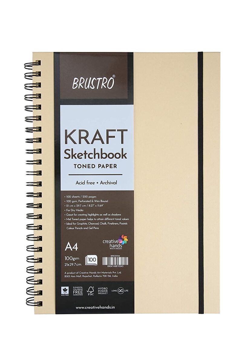 Brustro Toned Paper - Kraft Sketchbook, Wiro Bound, Size A4, 100GSM. (100 Sheets) 200 Pages - Image 6