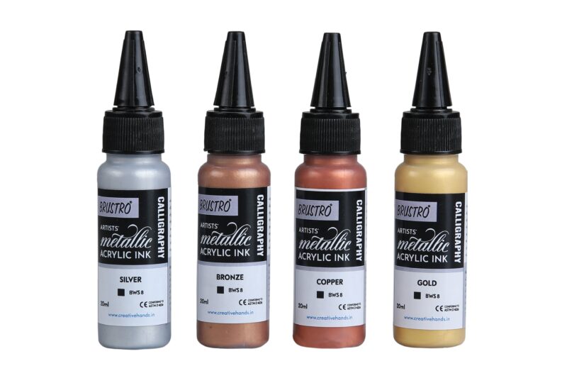 Brustro Acrylic Metallic Calligraphy Ink Set of 4 x 20ml - Image 3