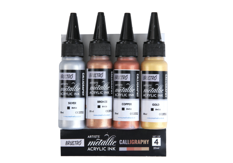 Brustro Acrylic Metallic Calligraphy Ink Set of 4 x 20ml - Image 4
