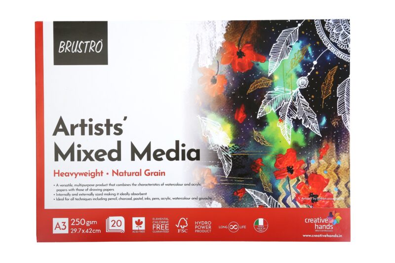 BRUSTRO Artists Mixed Media Glued Pad 250 GSM A3-20 Sheets - Image 2
