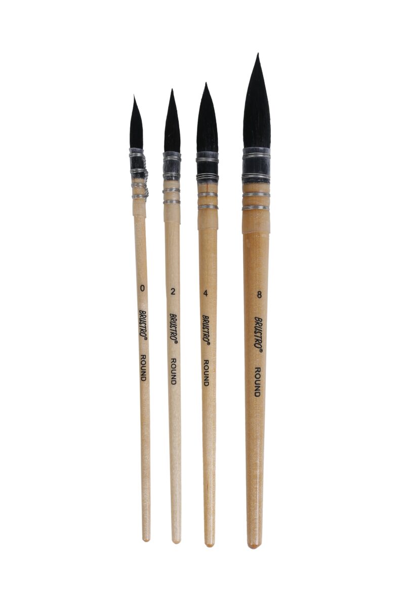BRUSTRO Artist's Natural Hair MOP Brush | Set of 4 - (0, 2, 4, 8) | Ideal for Watercolor, Synthetic, Blend, Round Paint Brush, Art Painting, Colour, Gouache, Wooden Handle, Professional and Students - Image 8