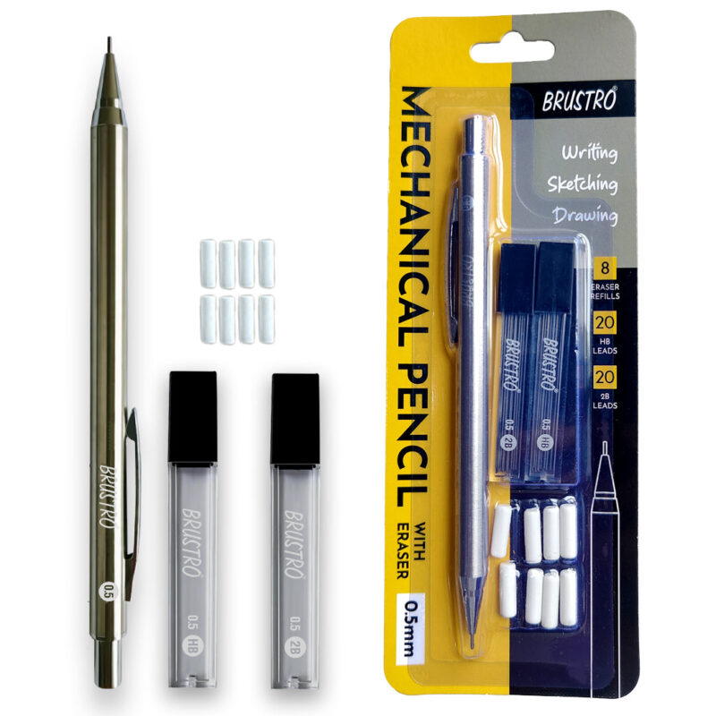 BRUSTRO Mechanical Pencil Set | HB-20 leads, 2B-20 leads, Spare eraser- 8 units|Tip size- 0.5 mm |Ideal for Students,Adults, Home,School,Office,Stationery Use |Writing, Sketching, Drawing, Mandala Art - Image 9