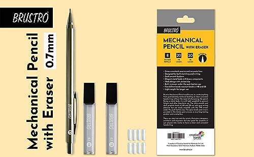 BRUSTRO Mechanical Pencil Set | HB-20 leads, 2B-20 leads,Spare eraser 8 units|Tip size 0.7 mm | Ideal for Students,Adults, Home, School, Office, Stationery Use |Writing, Sketching, Drawing,Mandala Art - Image 7