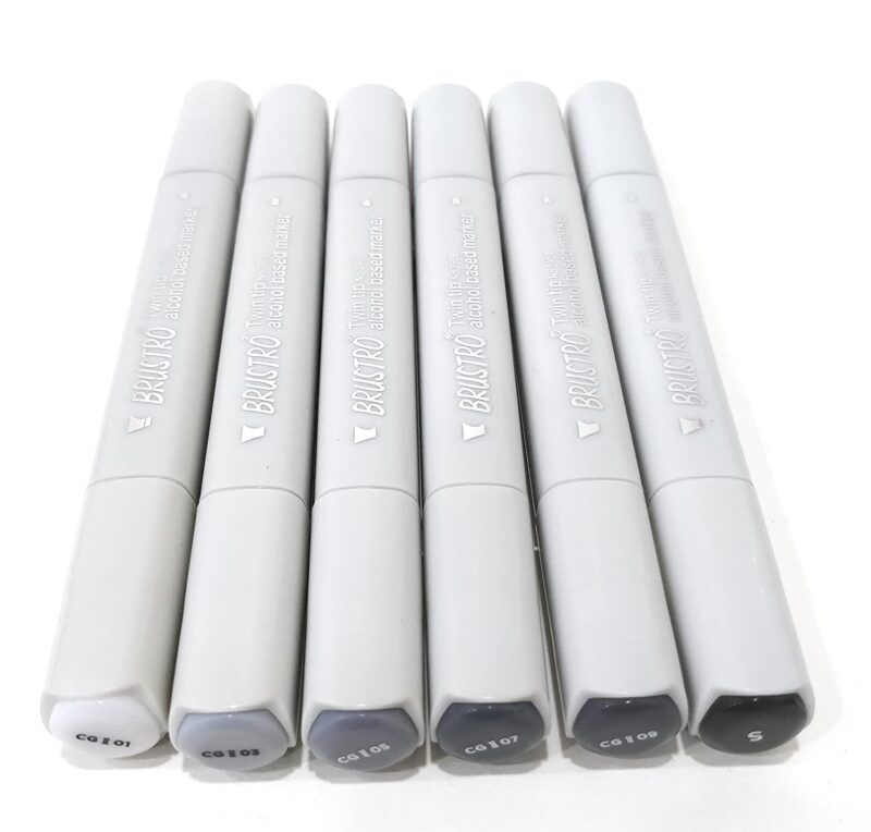 BRUSTRO Twin Tip Alcohol Based Marker Sets (CG A (6)) in Crossline PP See Through Box - Image 6