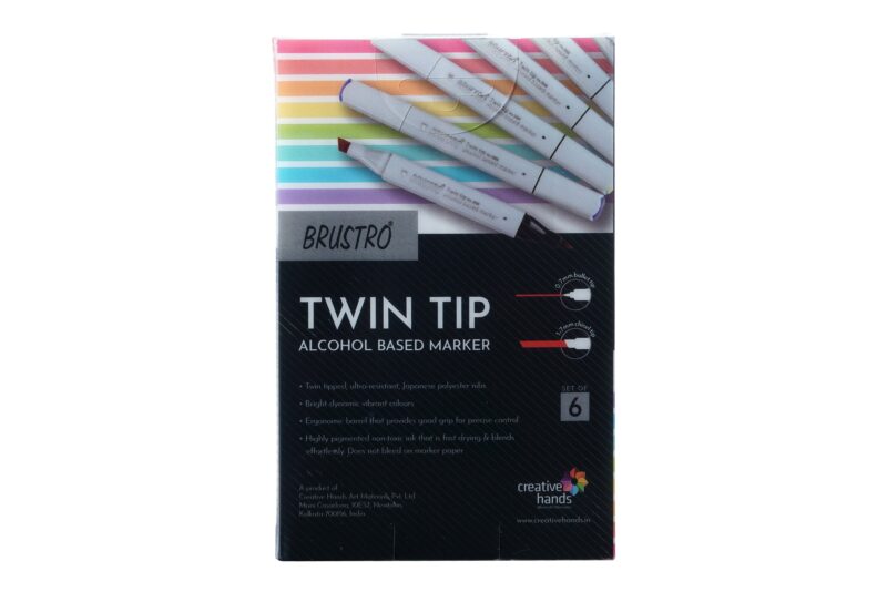 BRUSTRO Twin Tip Alcohol Based Marker Set of 6 (Greens) in Crossline PP See Through Box - Image 2
