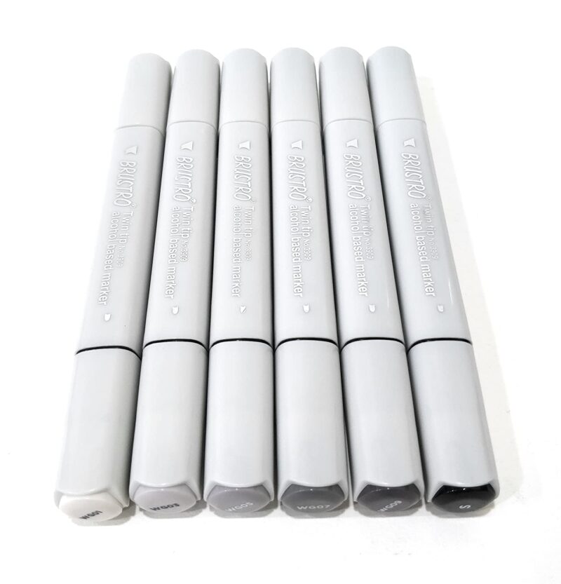 BRUSTRO Twin Tip Alcohol Based Marker Sets 6 (Warm Grey A) in Crossline PP See Through Box - Image 3