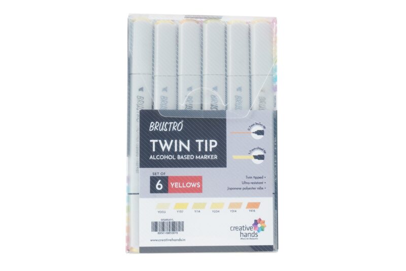 BRUSTRO Twin Tip Alcohol Based Marker Set of 6 (Yellows) in Crossline PP See Through Box - Image 5