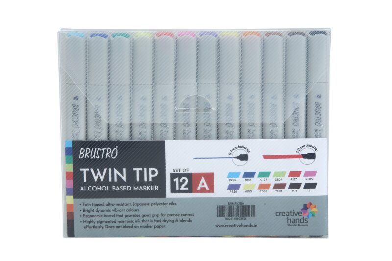 BRUSTRO Twin Tip Alcohol Based Marker Set of 12 - Basic A in Crossline PP See Through Box - Image 3