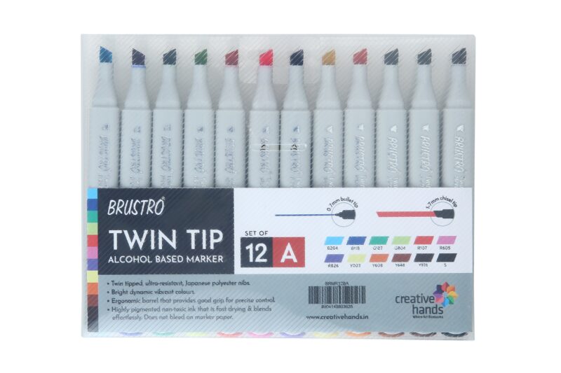 BRUSTRO Twin Tip Alcohol Based Marker Set of 12 - Basic A in Crossline PP See Through Box - Image 4