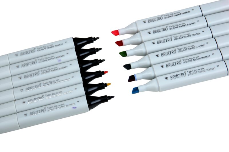 BRUSTRO Twin Tip Alcohol Based Marker Set of 12 - Basic A in Crossline PP See Through Box - Image 6