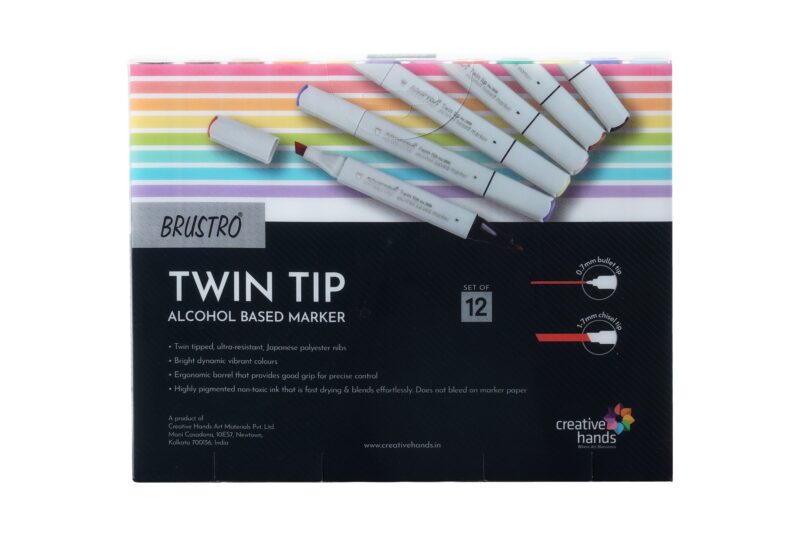 BRUSTRO Twin Tip Alcohol Based Marker Set of 12 - Basic B in Crossline PP See Through Box - Image 2