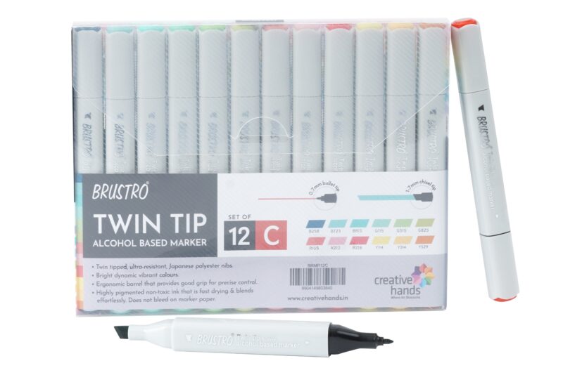 BRUSTRO Twin Tip Alcohol Based Marker Set of 12 Cool & Warm Grey Shades in Crossline PP See Through Box - Image 4