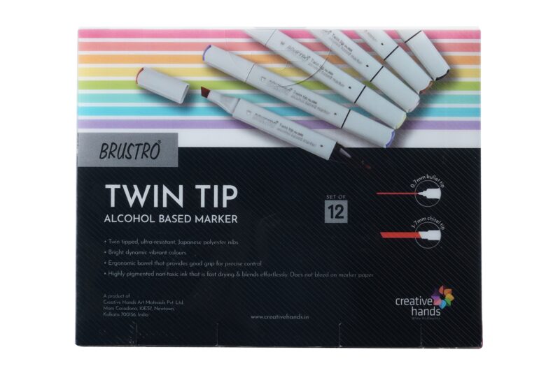 BRUSTRO Twin Tip Alcohol Based Marker Set of 12 Cool & Warm Grey Shades in Crossline PP See Through Box - Image 5
