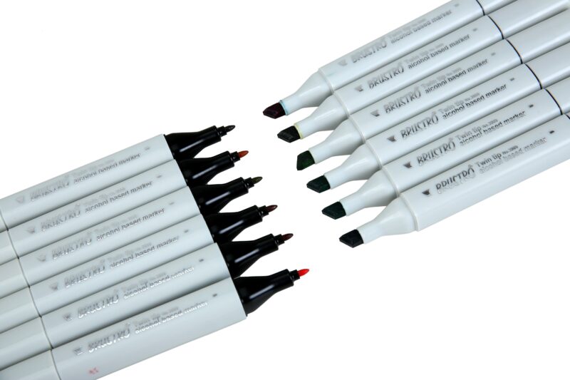BRUSTRO Twin Tip Alcohol Based Marker Set Of 12 - Basic C in Crossline PP See Through Box - Image 4