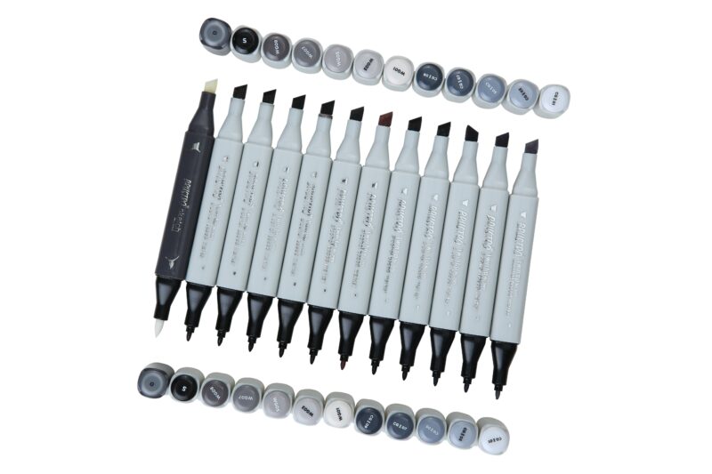 BRUSTRO Twin Tip Alcohol Based Marker Set of 12 Cool & Warm Grey Shades in Crossline PP See Through Box - Image 8