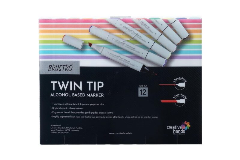 BRUSTRO Twin Tip Alcohol Based Marker Set Of 12 - Basic C in Crossline PP See Through Box - Image 2