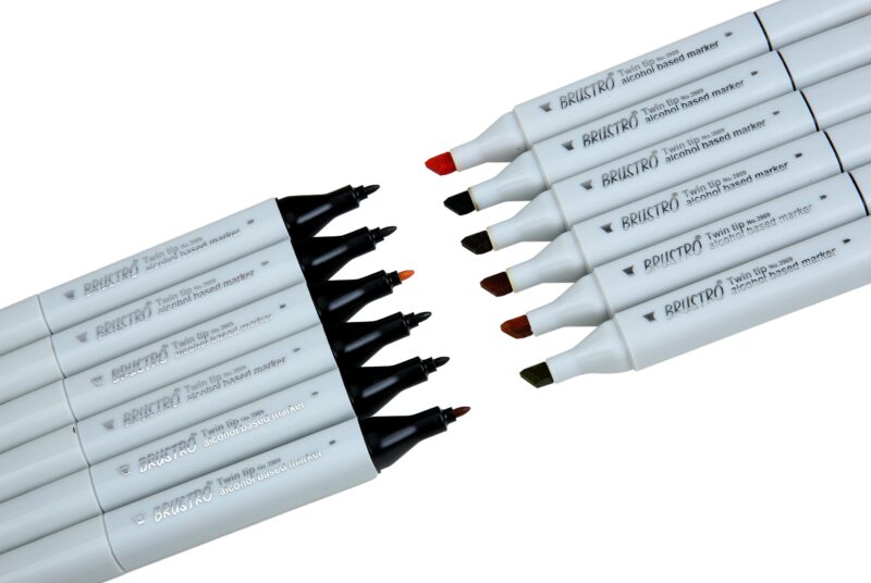BRUSTRO Twin Tip Alcohol Based Marker Sets Earth Tone (12) in Crossline PP See Through Box - Image 6