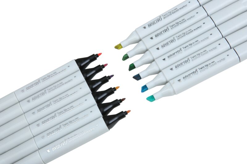 BRUSTRO Twin Tip Alcohol Based Marker Set of 12 - Pastel Tones in Crossline PP See Through Box - Image 5