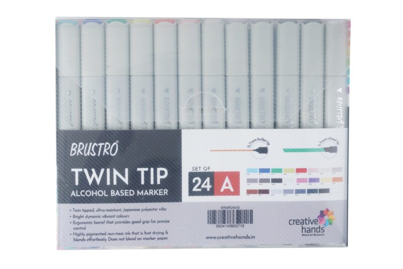 Brustro Twin Tip Alcohol Based Marker Set of 24 (A) in Crossline PP See Through Box - Image 2