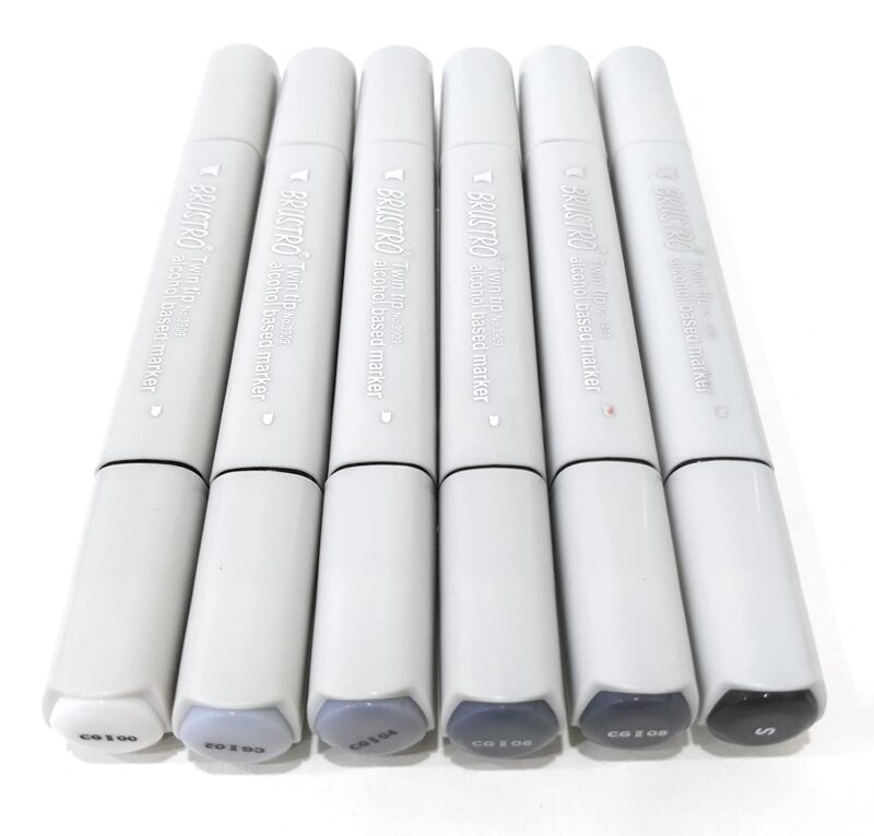 BRUSTRO Twin Tip Alcohol Based Marker Sets (CG B (6)) in Crossline PP See Through Box - Image 3