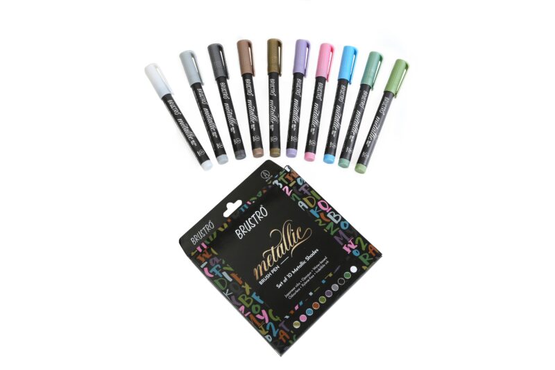 BRUSTRO Metallic Brush Pens - Soft Brush Tip for Calligraphy, Hand Lettering, Colouring, Scrapbooking, Card Making - Set of 10 Colors. - Image 7