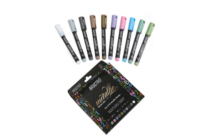 Brustro DIY Mandala Colouring Book 9"x9" 160 GSM 25 Perforated Sheets & Brustro Metallic Brush Pens - Soft Brush Tip for Calligraphy, Hand Lettering, Colouring, Card Making - Set of 10 Colors - Image 5