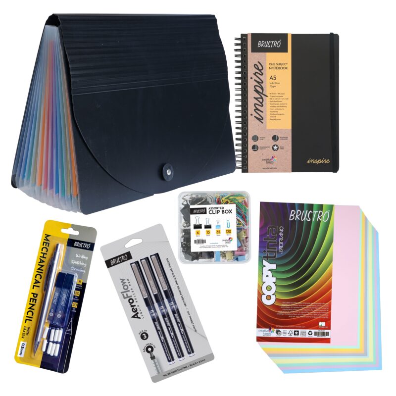 BRUSTRO Ruled Notebook with Rollerball Pens, Mechanical Pencils, Clip Box Set, 13 Pocket Expanding File Folder & Copytinta Soft Shade&nbsp;Single&nbsp;Pack (40 Sheets)&nbsp;Combo | Perfect Gift for Office,Teachers - Image 7