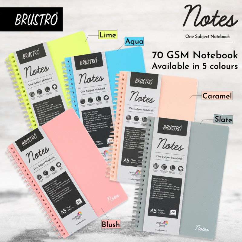 BRUSTRO Notes A5 Size, 1 Subject Ruled Notebook, 80 sheets / 160 pages, 70 gsm ivory paper, Aqua Cover, Wiro Bound Design - Image 3