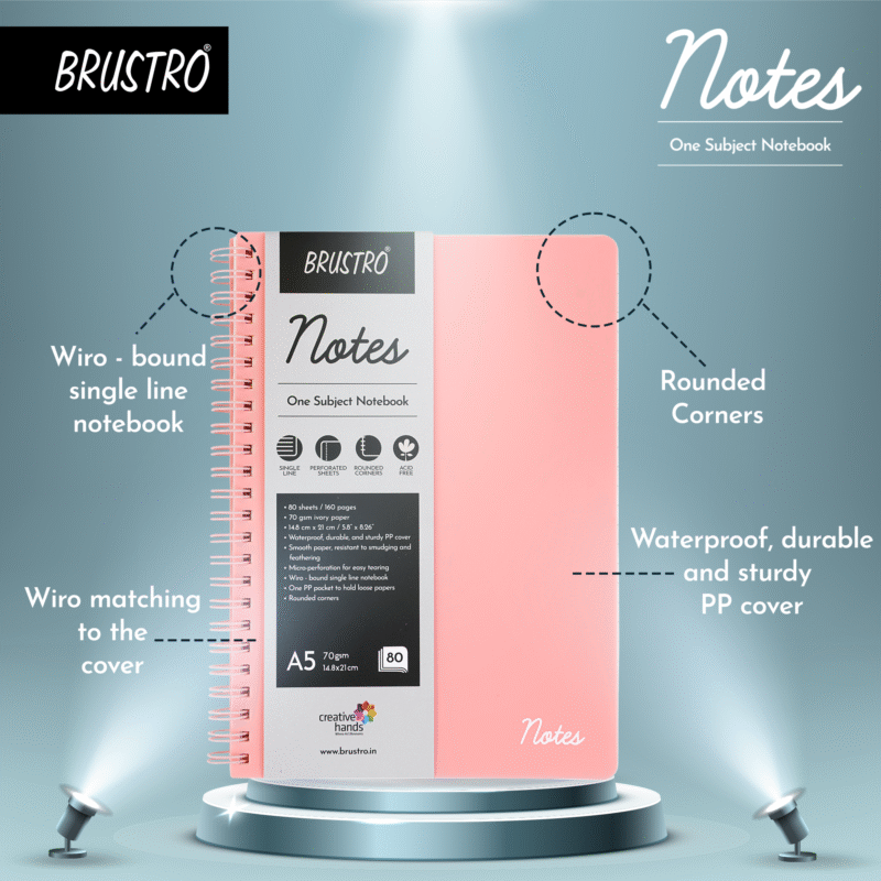 BRUSTRO Notes A5 Size, 1 Subject Ruled Notebook, 80 sheets / 160 pages, 70 gsm ivory paper, Blush Cover - Image 2