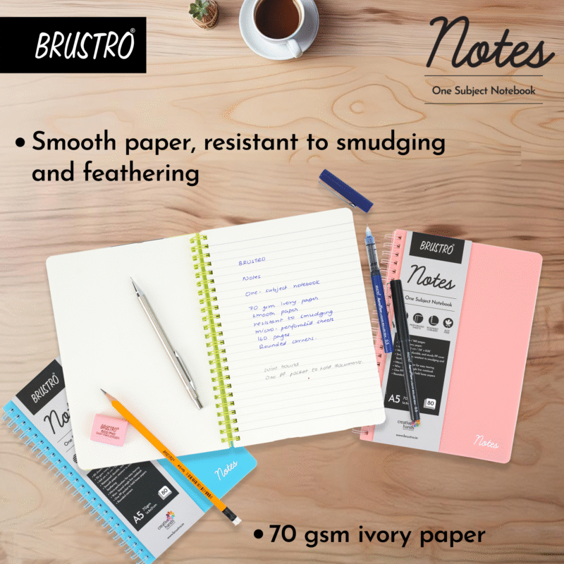 BRUSTRO Notes A5 Size, 1 Subject Ruled Notebook, 80 sheets / 160 pages, 70 gsm ivory paper, Blush Cover - Image 4