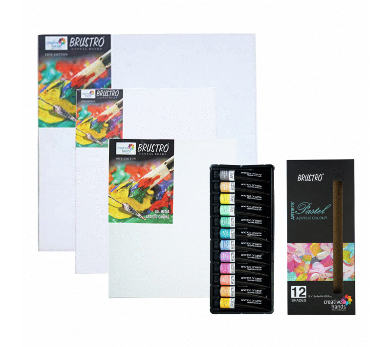BRUSTRO Artists’ Acrylic Color Set of 12 Colors X 12ML Tubes, Pastel Shades, with 3 Medium Grain 100% Cotton Canvas Boards Sizes (8x10, 10x12, 12x12) Inches - Image 4