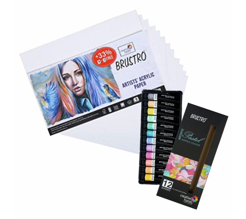 BRUSTRO Artists ’ Acrylic Pastel Colour Set of 12 Colours X 12ML Tubes with 400 GSM A4 Size Paper (Pack of 9 + 3 Free Sheets) - Image 5