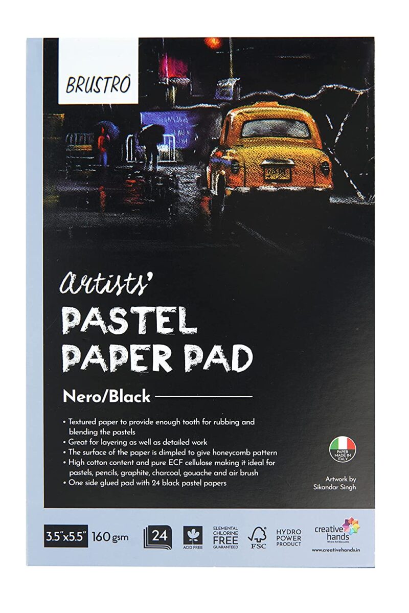 Brustro Artists' Pastel Paper Pad, Set of 2, 24 Sheets (160 GSM) Each, Colour - Black & White, Size - 3.5" x 5.5" - Image 5
