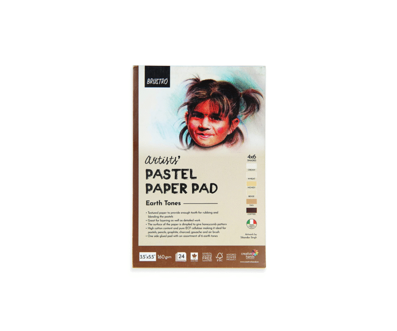 Brustro Artists’ Pastel Paper Pad of 24 Sheets (160 GSM), Colour – Earth Tones, Size – 3.5"X5.5" - Image 2