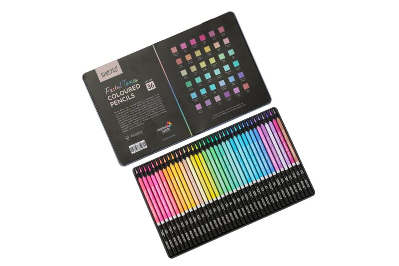 BRUSTRO Artist's  Coloured Pencils Pastel Tone Set of 36 (in elegant tin box) - Image 2