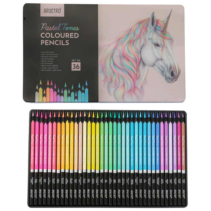 BRUSTRO Artist's  Coloured Pencils Pastel Tone Set of 36 (in elegant tin box) - Image 9