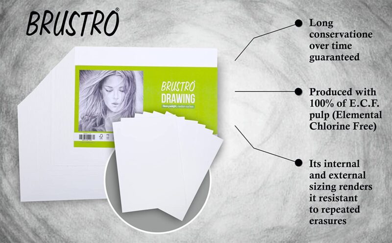 BRUSTRO Drawing Papers | 200 GSM, A3, Pack of 24 (20+4 Sheets) | Ideal for Students, Adults, School, Coloring, Professional Art, Craft, Graphite,Charcoal, Pastels, Sketching, Shading, Drawing,Portrait - Image 2