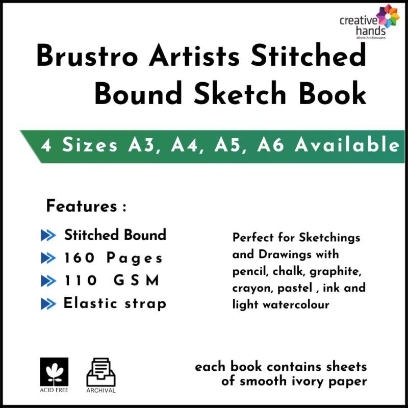 Brustro Artists Stitched Bound Sketch Book, A4 Size, 160 Pages, 110 GSM (Acid Free) - Image 3