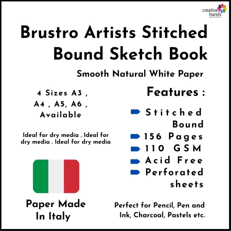 Brustro Artists Sketch Book Stitched Bound A5 Size, Landscape, 156 Pages, 110 GSM (Acid Free) - Image 3