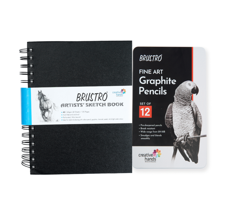 Brustro Wiro Bound A5 Size Artists Sketch Book, 120 Pages, 160 GSM and BRUSTRO Artists ’ FINEART Graphite Pencil Set of 12 (10B-2H) - Image 5