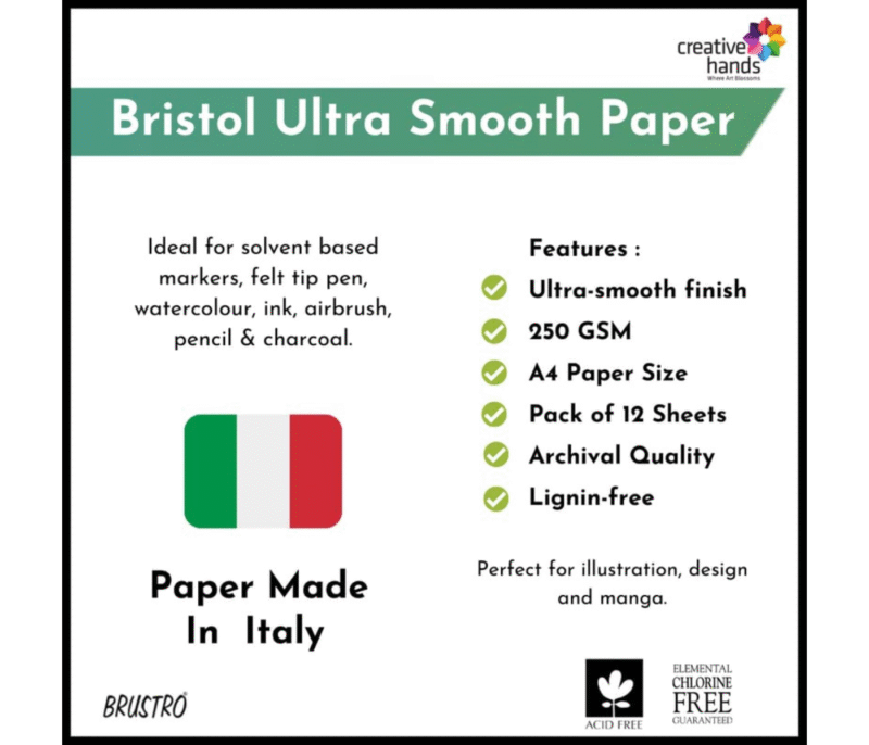 Brustro Technical Pen Fineliner Set|Black| Set of 6|Ideal for Students,Adults|Doodle,Mandala,Fineart,Outline,Waterproof,Architecture,Technical Drawing with Brustro Ultra Smooth Bristol 250 GSM A4 - (Pack of 12 Sheets) - Image 2