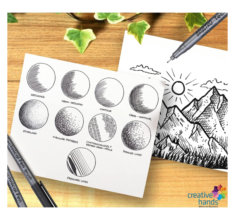 Brustro Technical Pen Fineliner Set|Black| Set of 6|Ideal for Students,Adults|Doodle,Mandala,Fineart,Outline,Waterproof,Architecture,Technical Drawing with Brustro Ultra Smooth Bristol 250 GSM A4 - (Pack of 12 Sheets) - Image 3