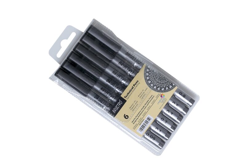 BRUSTRO Technical Pen Fineliner Set|Black| Set of 6| Tip Size- 0.05mmI0.1mmI0.2mm|0.3mmI0.5mmI0.8mm|Ideal for Students,Adults|Doodle,Mandala,Fineart,Outline,Waterproof,Architecture,Technical Drawing
