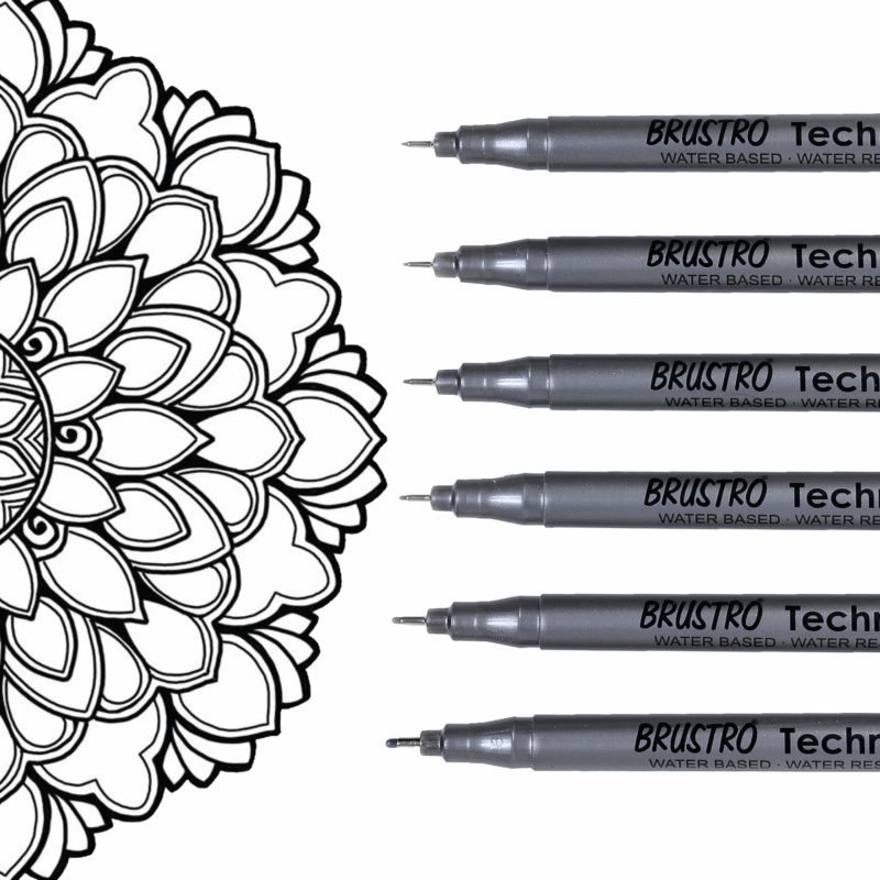 BRUSTRO Technical Pen Fineliner Set|Black| Set of 6| Tip Size- 0.05mmI0.1mmI0.2mm|0.3mmI0.5mmI0.8mm|Ideal for Students,Adults|Doodle,Mandala,Fineart,Outline,Waterproof,Architecture,Technical Drawing - Image 8