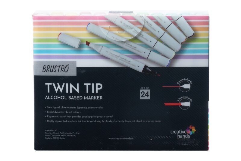 BRUSTRO Twin Tip Alcohol Based Marker Set of 24 Basic (B) in Crossline PP See Through Box - Image 2