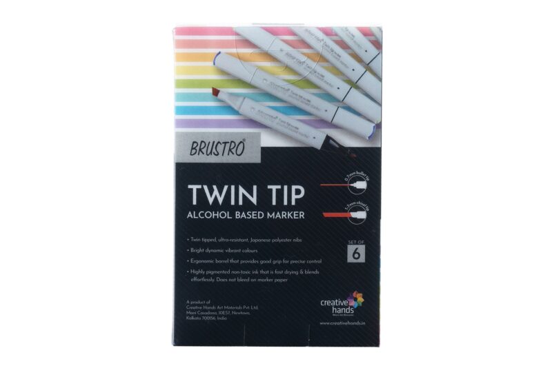 BRUSTRO Twin Tip Alcohol Based Marker Set of 6 in Crossline PP See Through Box - Tryout Set With random color selection - Image 2