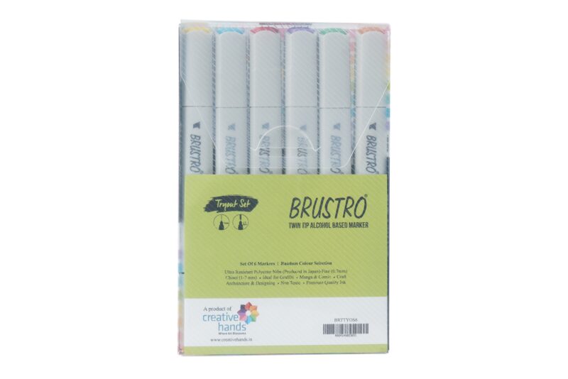 BRUSTRO Twin Tip Alcohol Based Marker Set of 6 in Crossline PP See Through Box - Tryout Set With random color selection - Image 4